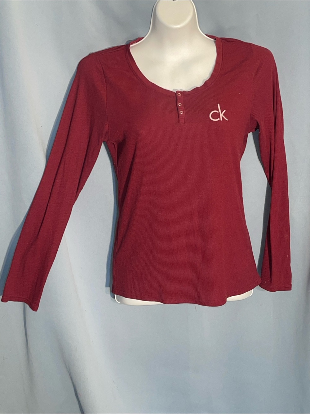 Calvin Klein Long Sleeve Henley Top - Wine